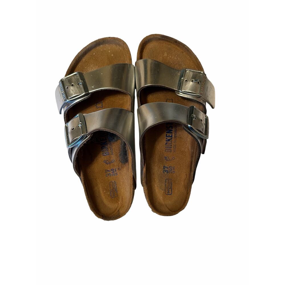 Birkenstock Women’s Size 37 / 6 Arizona Birko-Flor Metallic Silver Sandal - Picture 4 of 6